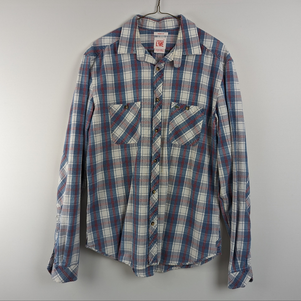 Lacoste LVe Plaid Long Sleeve Shirt Skinny Fit Size 42 Lacoste LVe Plaid Long Sleeve Shirt Skinny Fit Size 42